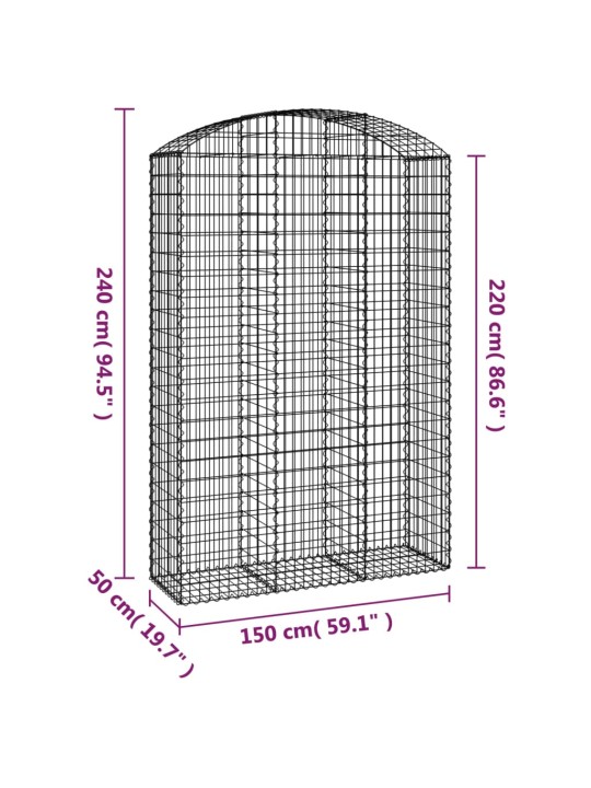Klenutý gabionový koš 150 x 50 x 220/240 cm pozinkované železo