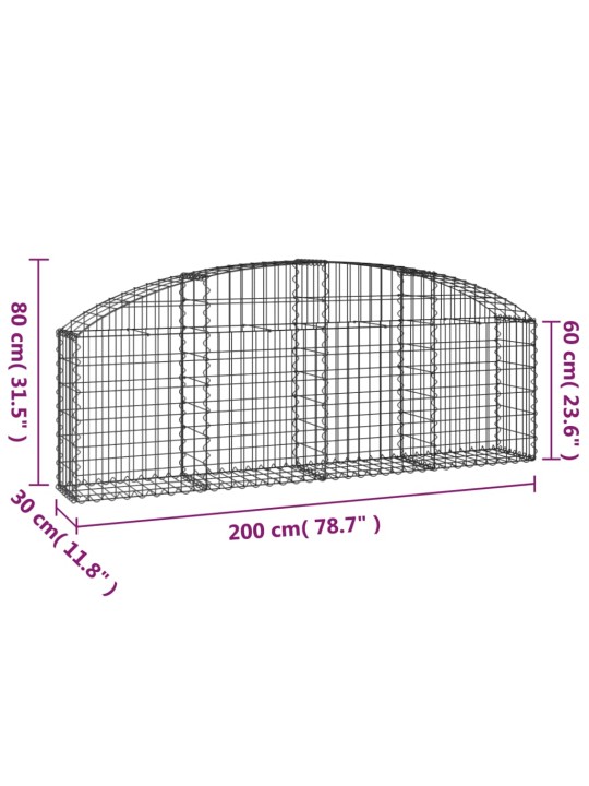 Klenutý gabionový koš 200 x 30 x 60/80 cm pozinkované železo