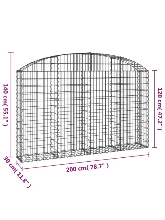 Klenutý gabionový koš 200 x 30 x 120/140 cm pozinkované železo