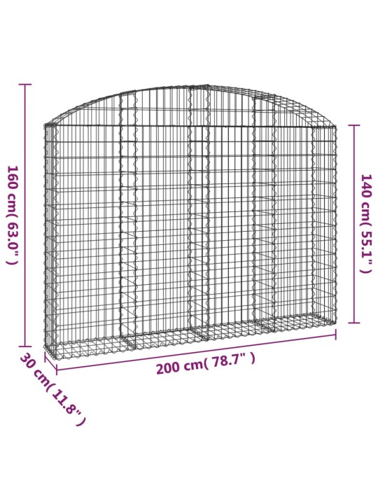 Klenutý gabionový koš 200 x 30 x 140/160 cm pozinkované železo