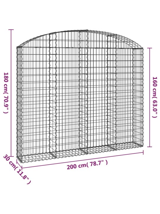Klenutý gabionový koš 200 x 30 x 160/180 cm pozinkované železo