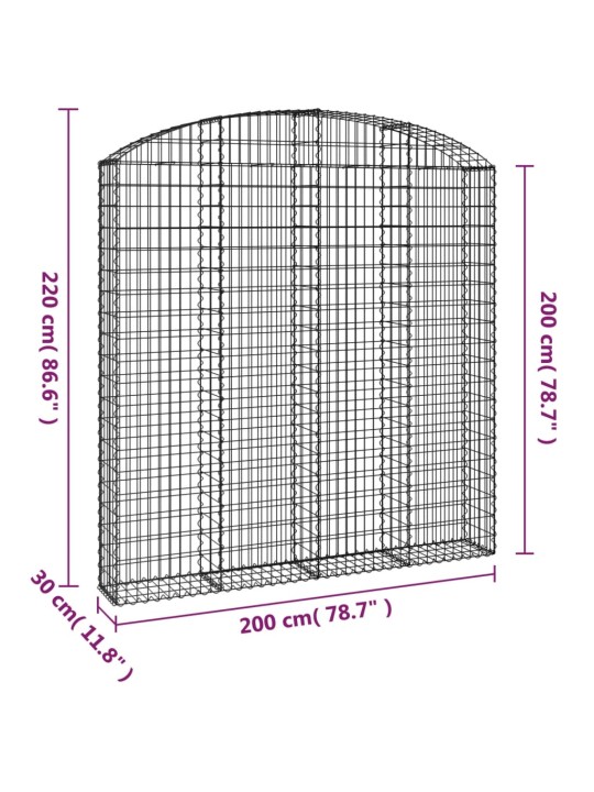 Klenutý gabionový koš 200 x 30 x 200/220 cm pozinkované železo