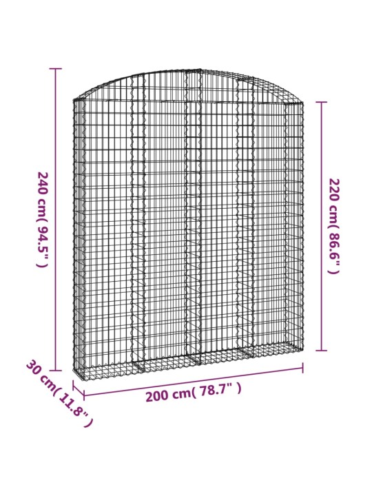 Klenutý gabionový koš 200 x 30 x 220/240 cm pozinkované železo