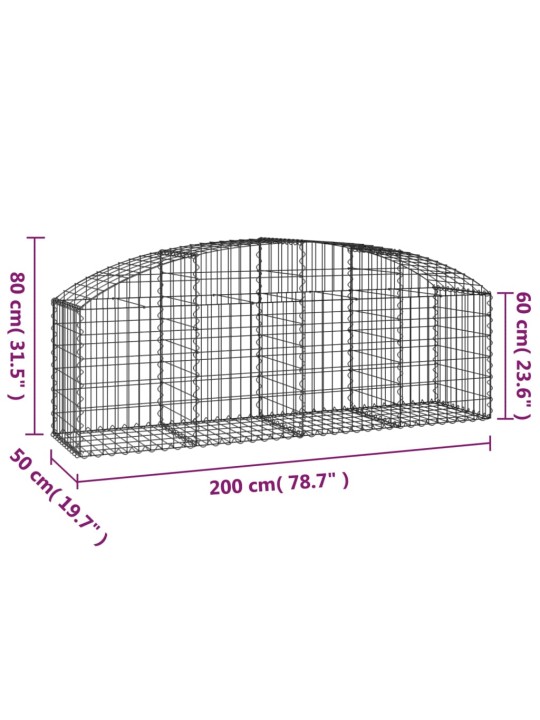 Klenutý gabionový koš 200 x 50 x 60/80 cm pozinkované železo