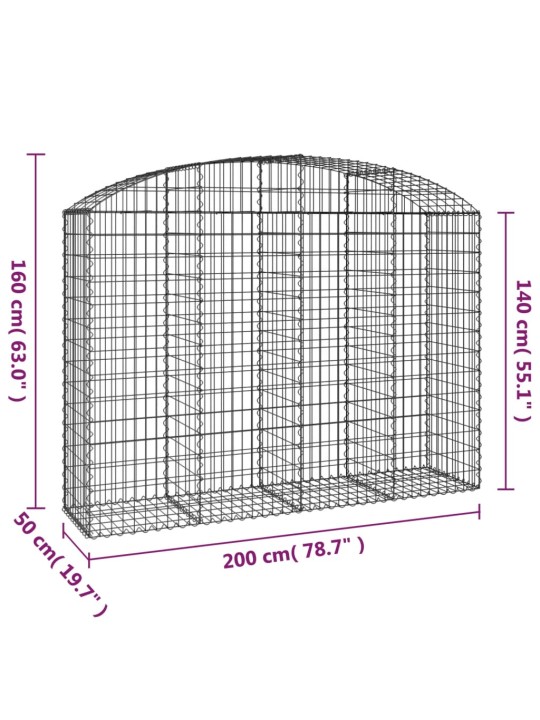Klenutý gabionový koš 200 x 50 x 140/160 cm pozinkované železo
