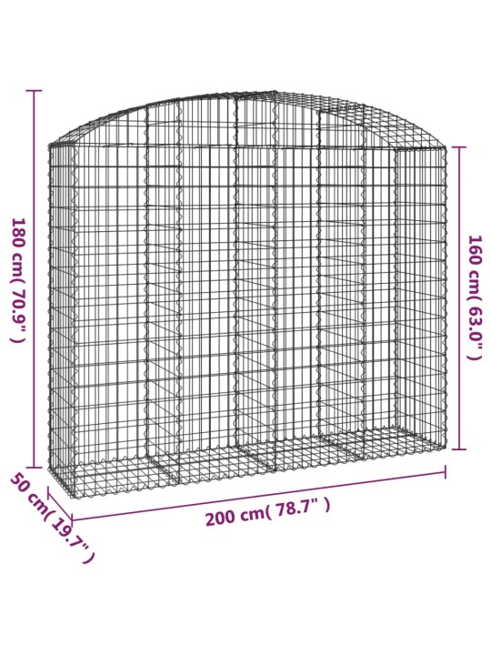 Klenutý gabionový koš 200 x 50 x 160/180 cm pozinkované železo
