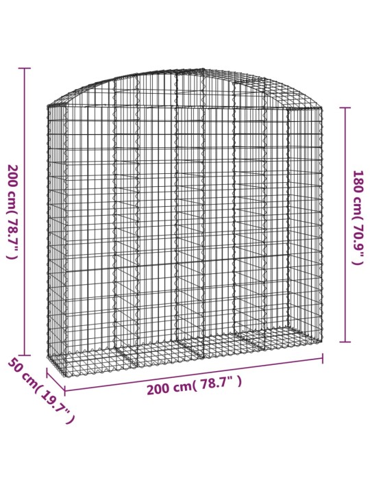Klenutý gabionový koš 200 x 50 x 180/200 cm pozinkované železo