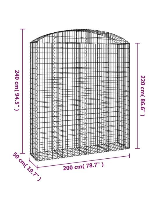 Klenutý gabionový koš 200 x 50 x 220/240 cm pozinkované železo