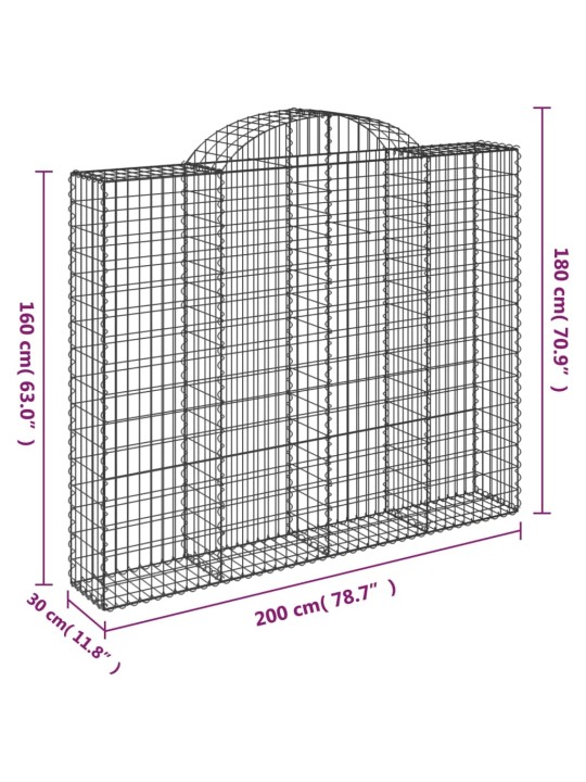 Klenutý gabionový koš 200 x 30 x 160/180 cm pozinkované železo