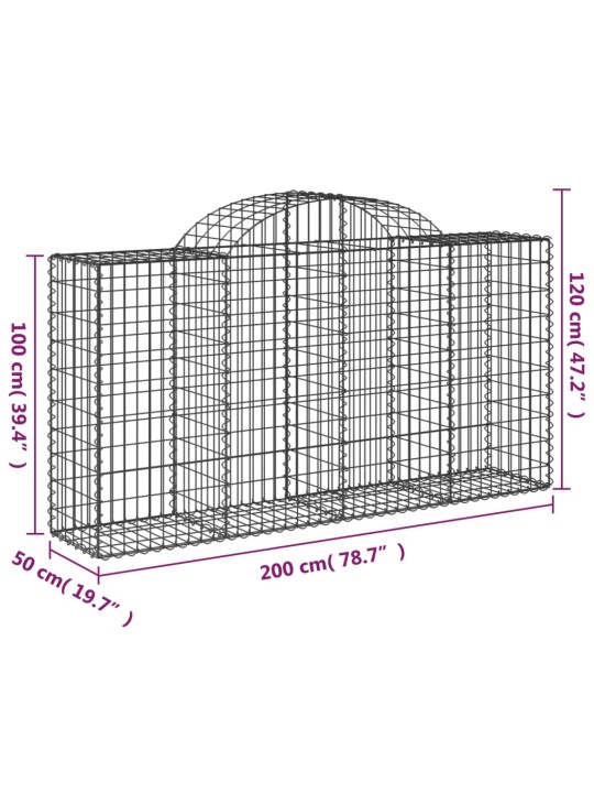 Klenutý gabionový koš 200 x 50 x 100/120 cm pozinkované železo