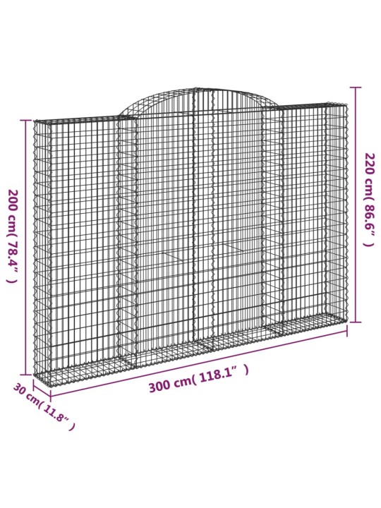 Klenutý gabionový koš 300 x 30 x 200/220 cm pozinkované železo