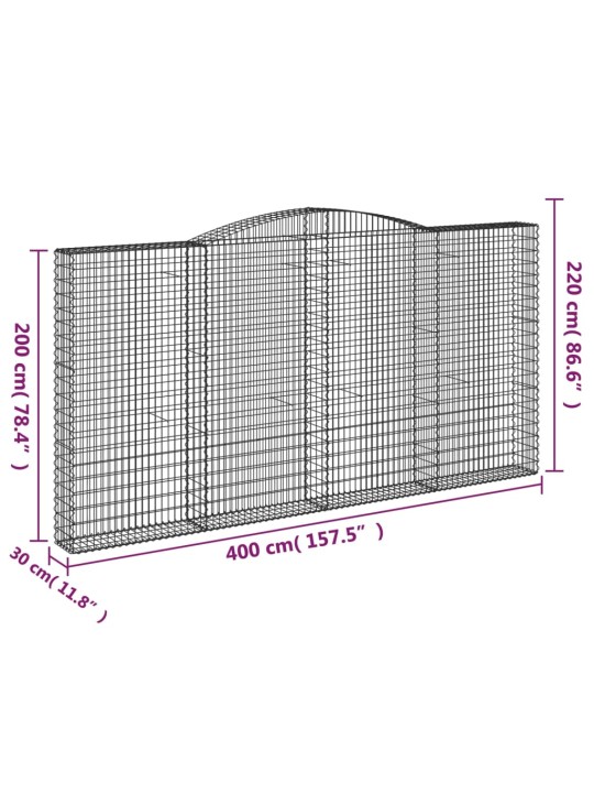 Klenutý gabionový koš 400 x 30 x 200/220 cm pozinkované železo