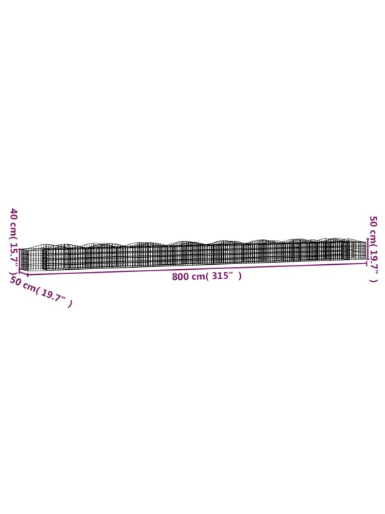 Klenutý gabion vyvýšený záhon 800x50x50 cm pozinkované železo