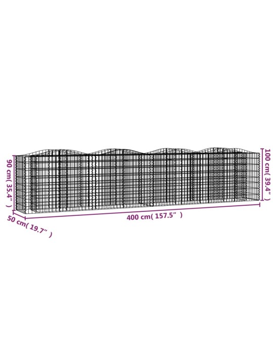 Klenutý gabion vyvýšený záhon 400x50x100 cm pozinkované železo