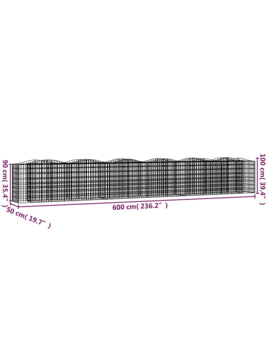 Klenutý gabion vyvýšený záhon 600x50x100 cm pozinkované železo