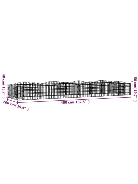 Klenutý gabion vyvýšený záhon 400x100x50 cm pozinkované železo
