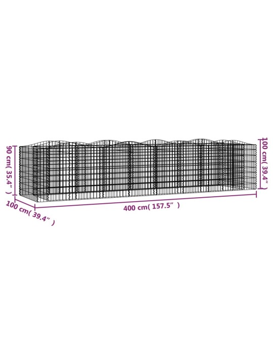 Klenutý gabion vyvýšený záhon 400x100x100 cm pozinkované železo