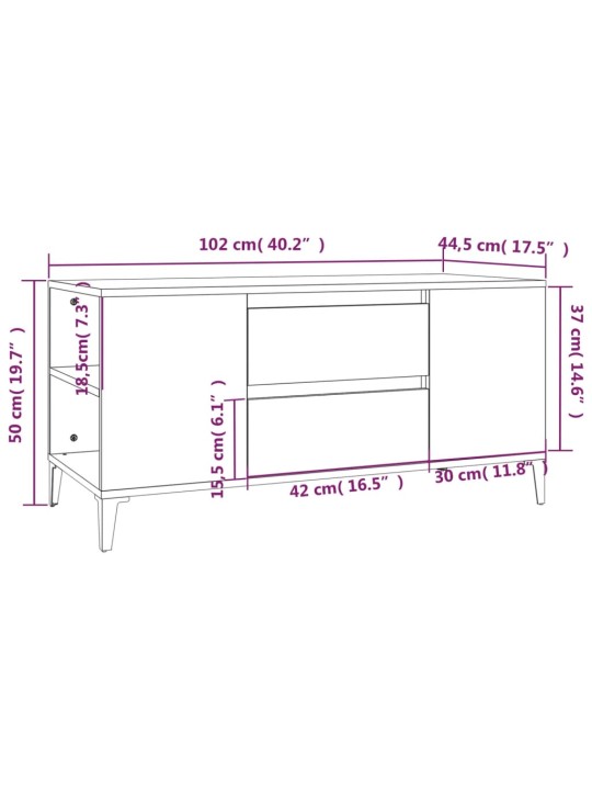 TV skříňka bílá 102x44,5x50 cm kompozitní dřevo