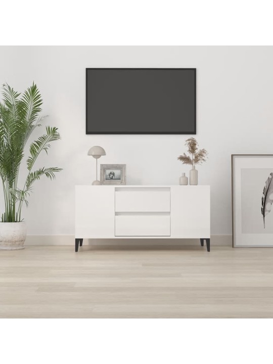 TV skříňka bílá vysoký lesk 102 x 44,5 x 50 cm kompozitní dřevo