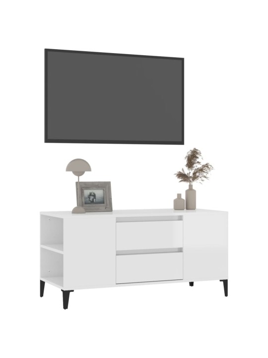 TV skříňka bílá vysoký lesk 102 x 44,5 x 50 cm kompozitní dřevo