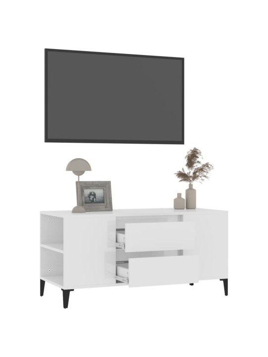 TV skříňka bílá vysoký lesk 102 x 44,5 x 50 cm kompozitní dřevo