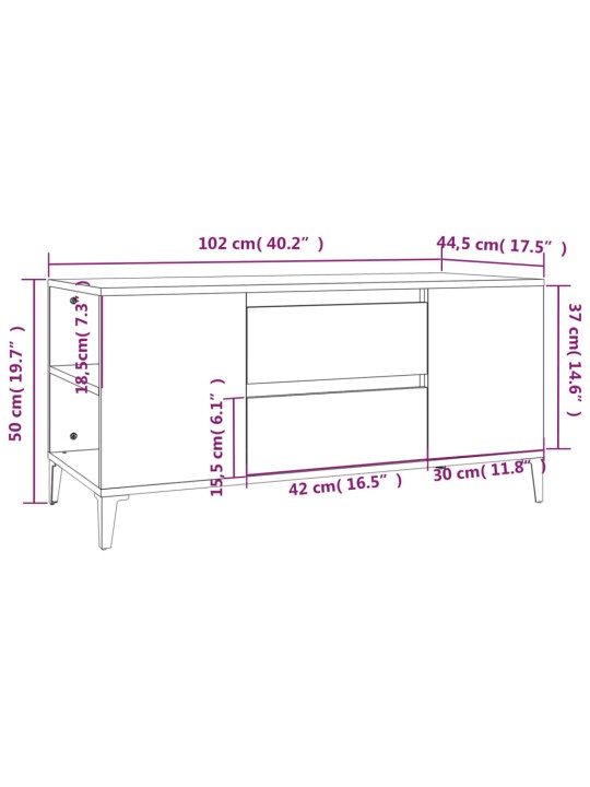 TV skříňka bílá vysoký lesk 102 x 44,5 x 50 cm kompozitní dřevo