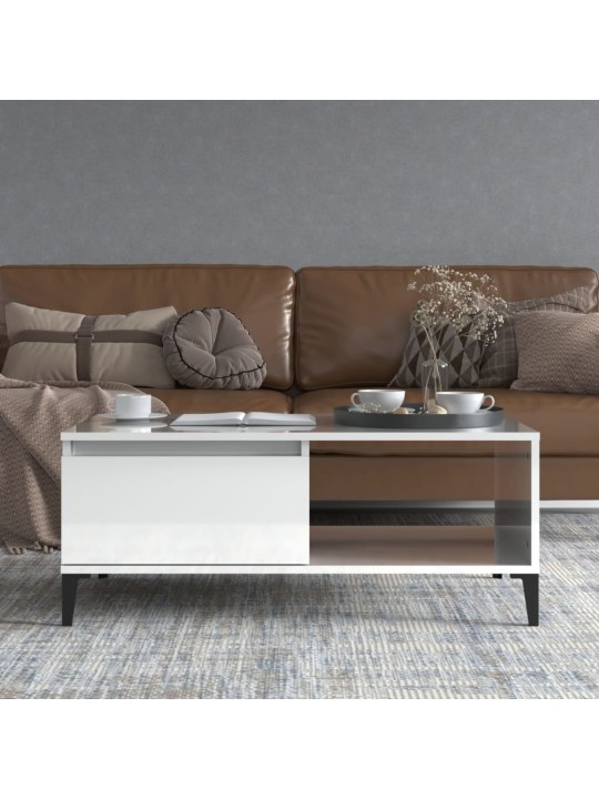 Konferenční stolek bílý s leskem 90x50x36,5 cm kompozitní dřevo