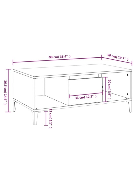 Konferenční stolek bílý s leskem 90x50x36,5 cm kompozitní dřevo