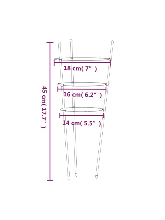 Opory pro zahradní rostliny se 3 kroužky 5 ks zelené 45 cm ocel