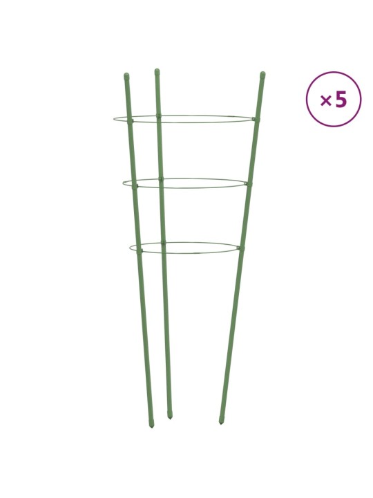 Opory pro zahradní rostliny se 3 kroužky 5 ks zelené 60 cm ocel