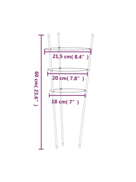 Opory pro zahradní rostliny se 3 kroužky 5 ks zelené 60 cm ocel