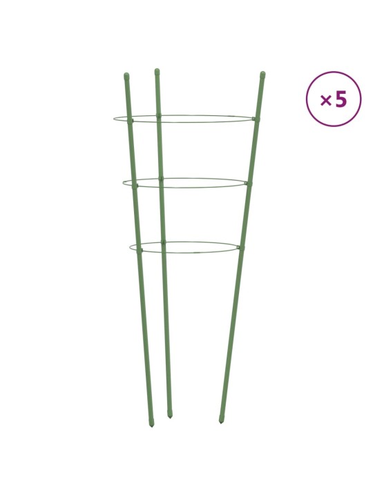 Opory pro zahradní rostliny se 3 kroužky 5 ks zelené 75 cm ocel