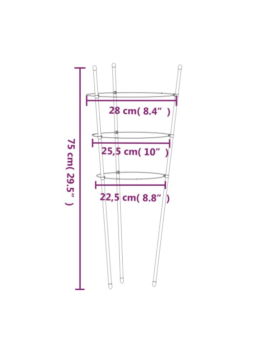 Opory pro zahradní rostliny se 3 kroužky 5 ks zelené 75 cm ocel