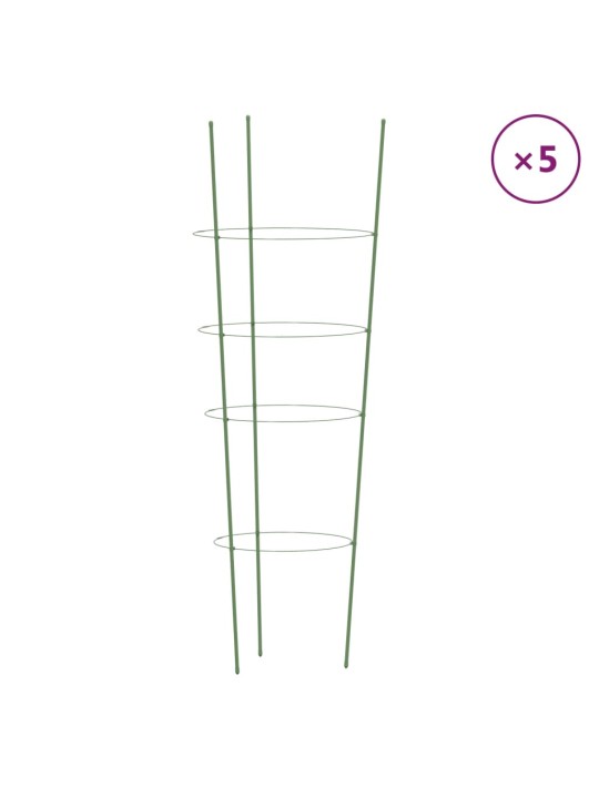 Opory pro zahradní rostliny se 4 kroužky 5 ks zelené 90 cm ocel