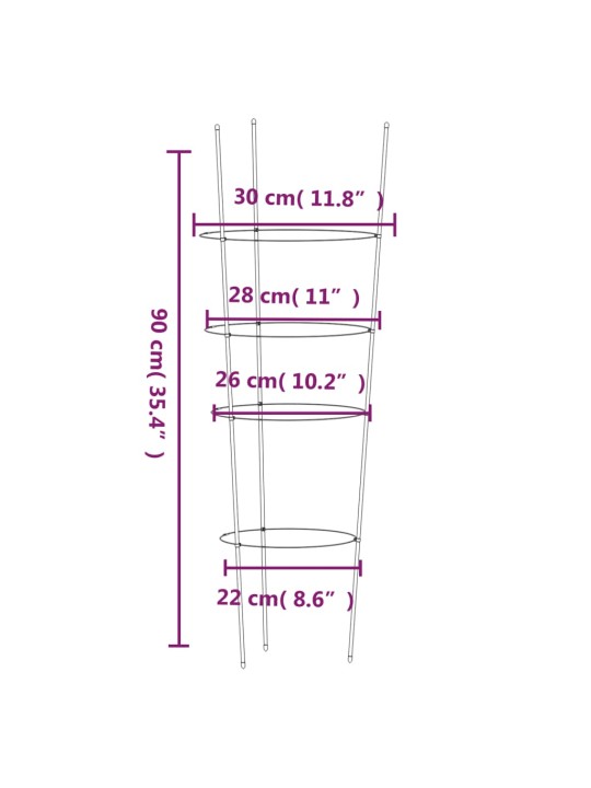 Opory pro zahradní rostliny se 4 kroužky 5 ks zelené 90 cm ocel