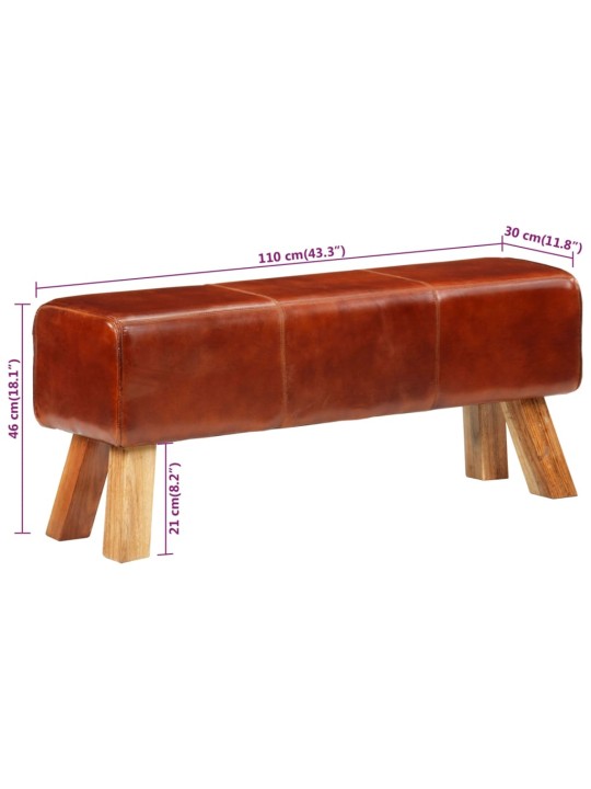 Lavice gymnastický kůň hnědá 110 cm pravá kůže a mangovník