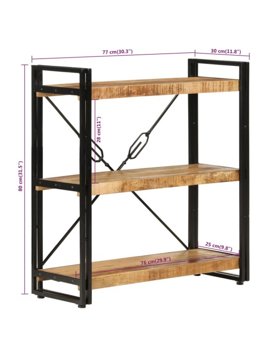 Knihovna se 3 policemi 77x30x80 cm masivní mangovník a železo