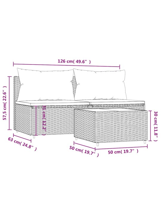 3dílná zahradní sedací souprava s poduškami černá polyratan