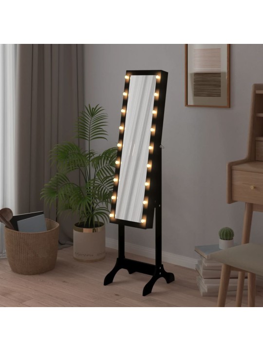 Volně stojící zrcadlo s LED černé 34 x 37 x 146 cm