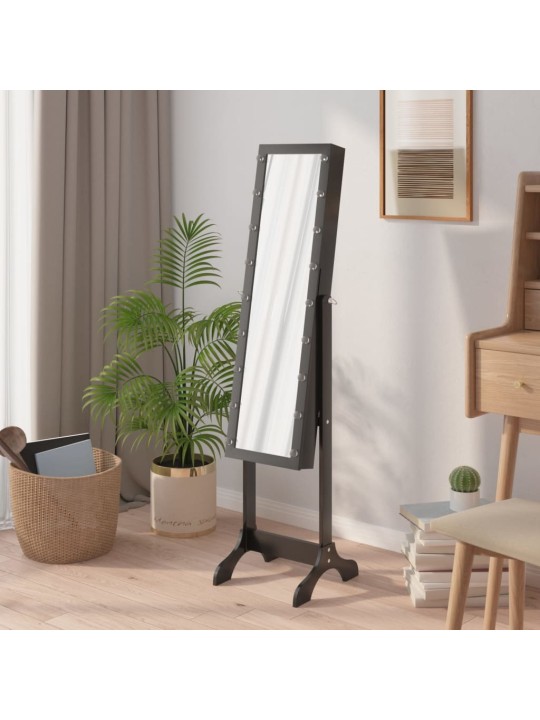 Volně stojící zrcadlo s LED černé 34 x 37 x 146 cm