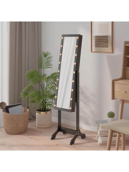 Volně stojící zrcadlo s LED černé 34 x 37 x 146 cm