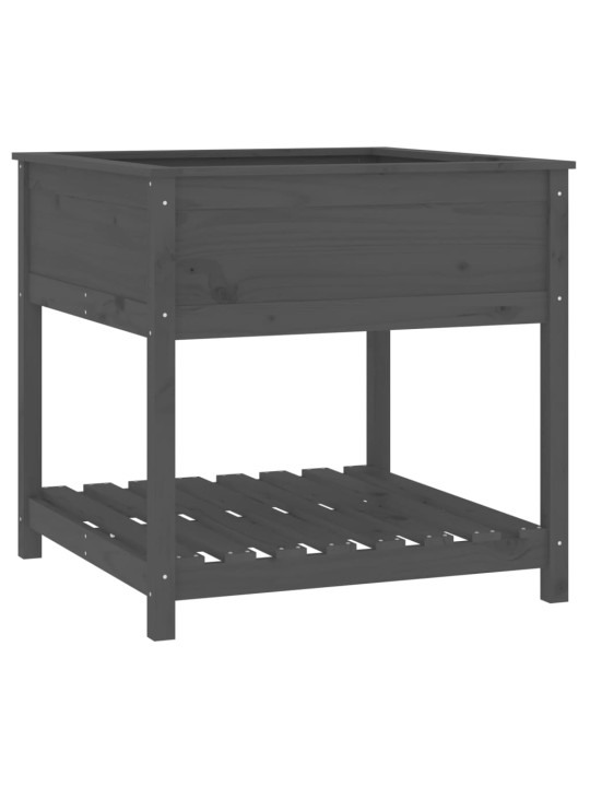 Truhlík s policí šedý 82,5 x 82,5 x 81 cm masivní borové dřevo