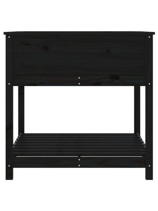 Truhlík s policí černý 82,5 x 82,5 x 81 cm masivní borové dřevo