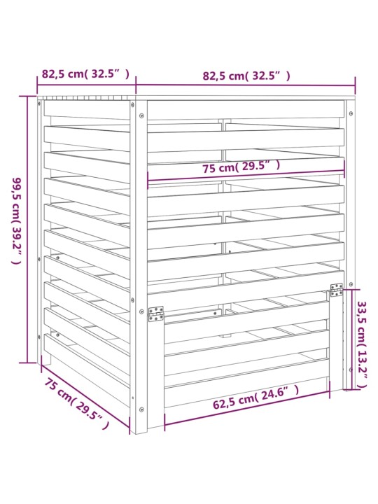 Kompostér bílý 82,5 x 82,5 x 99,5 cm masivní borové dřevo