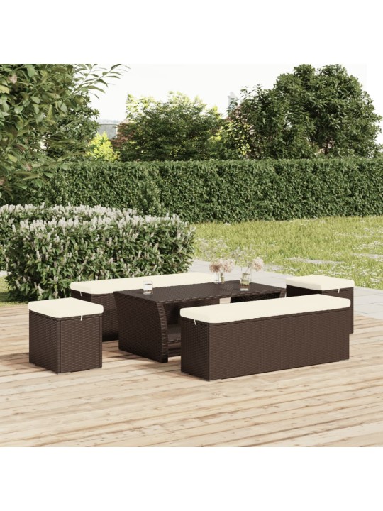 Lavice s poduškou hnědá 110 x 30 x 40 cm polyratan