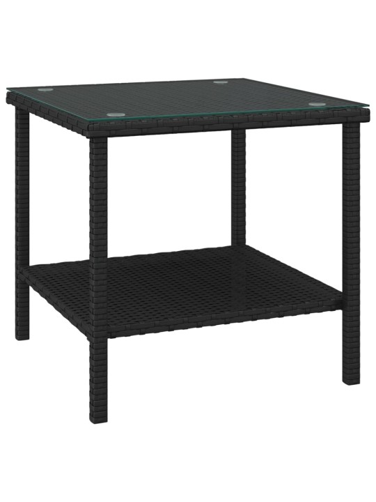 Odkládací stolek černý 45 x 45 x 45 polyratan a tvrzené sklo