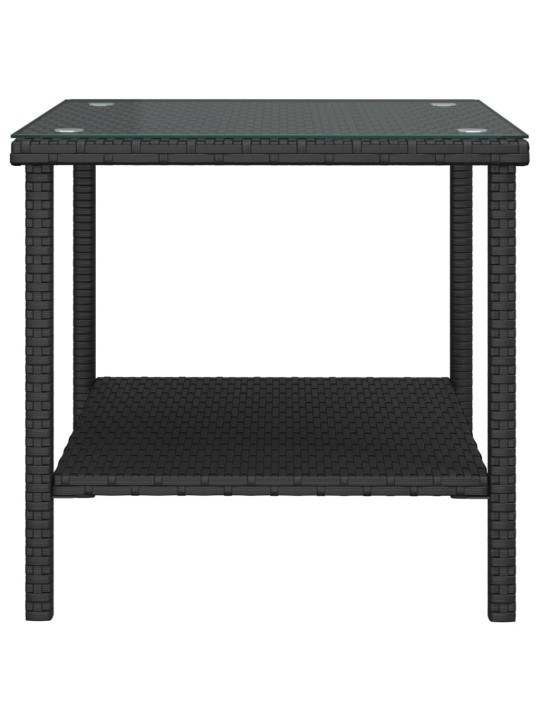 Odkládací stolek černý 45 x 45 x 45 polyratan a tvrzené sklo
