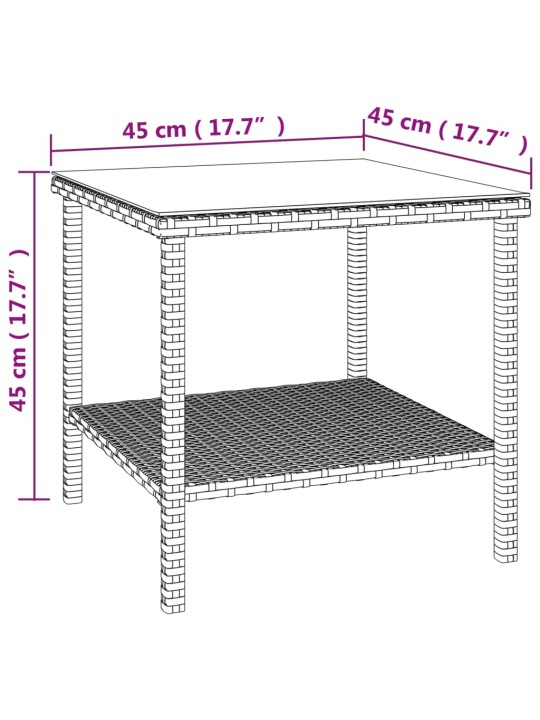 Odkládací stolek černý 45 x 45 x 45 polyratan a tvrzené sklo