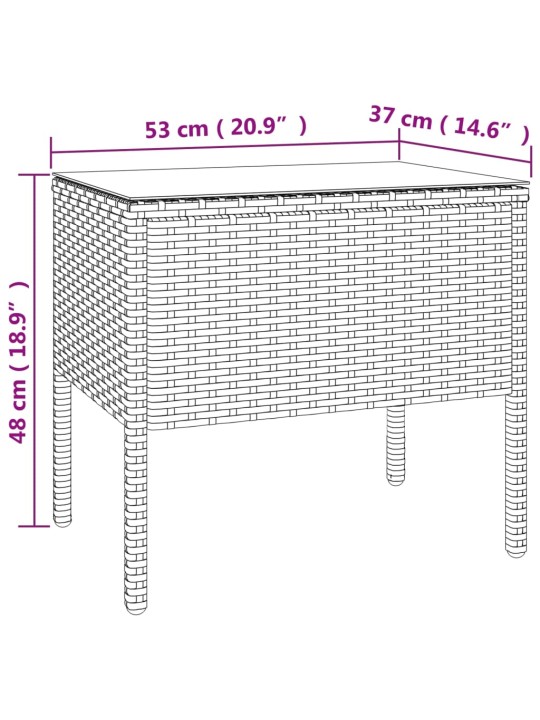 Odkládací stolek černý 53 x 37 x 48 polyratan a tvrzené sklo