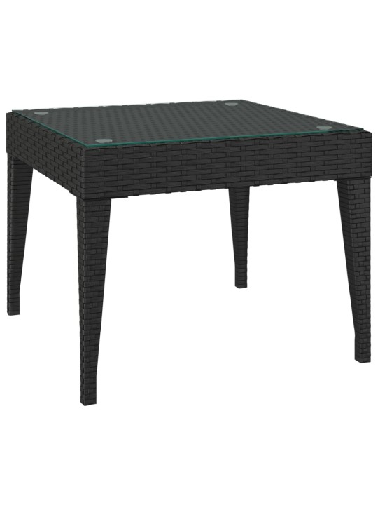 Odkládací stolek černý 50 x 50 x 38 polyratan a tvrzené sklo